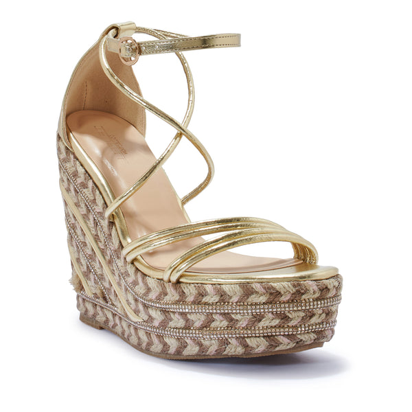 NUTMEG1 DIAMANTE JUTE WEDGE STRAPPY SANDAL