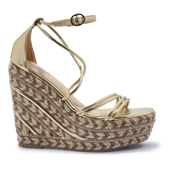 NUTMEG1 DIAMANTE JUTE WEDGE STRAPPY SANDAL