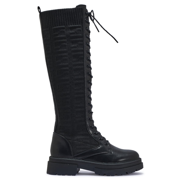 PERTH104 KNEE HIGH LACED UP KNITTED SOCK BOOTS